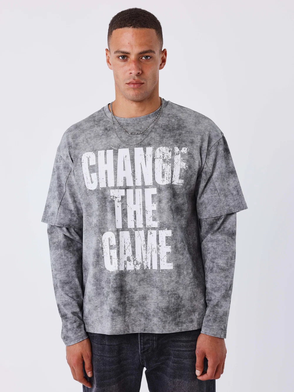 T-shirt Change The Game Long Gris/Blanc