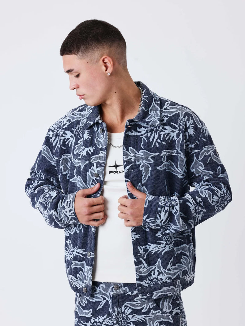 Veste Jacquart Denim Print Bleu