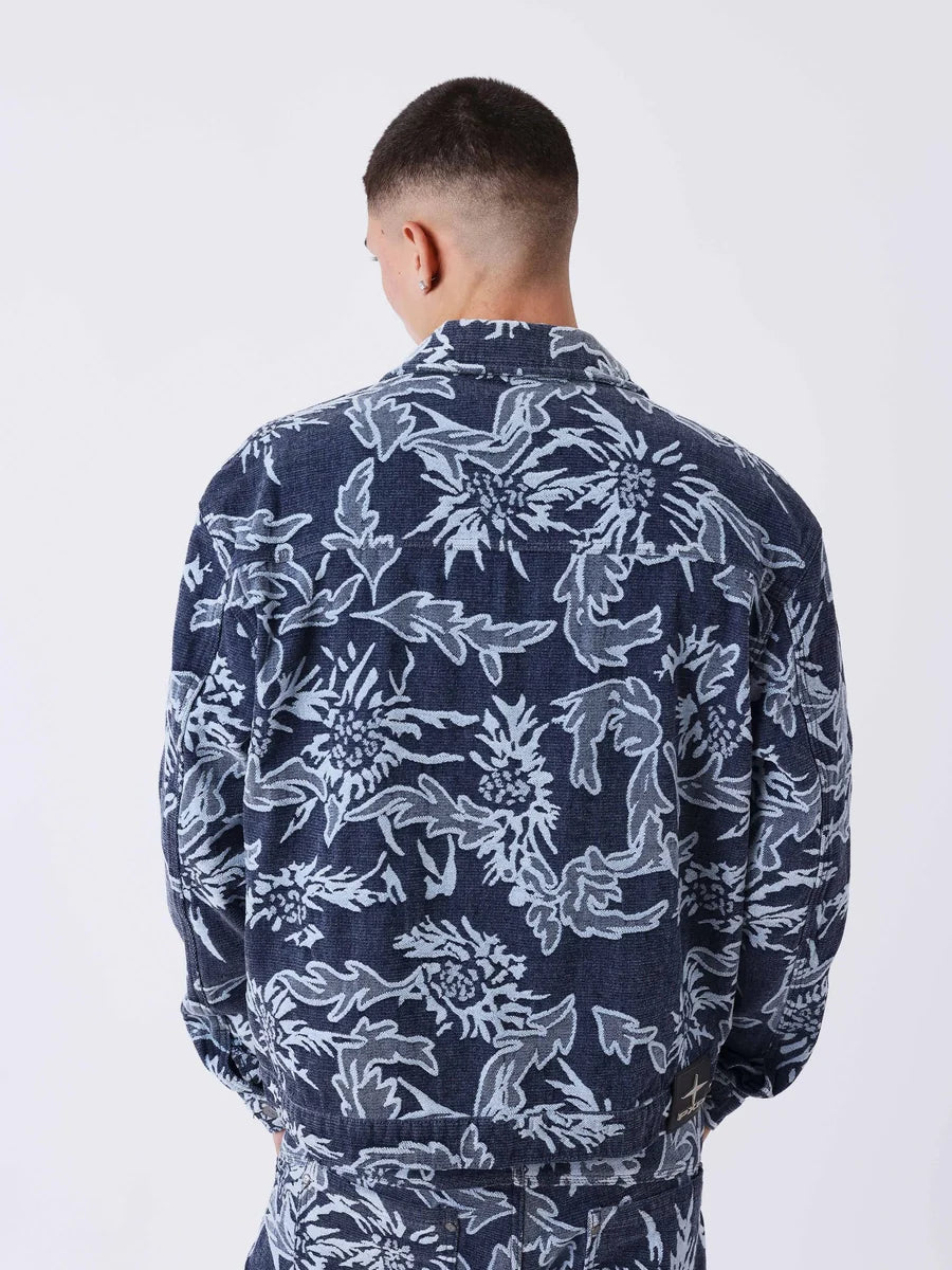 Veste Jacquart Denim Print Bleu