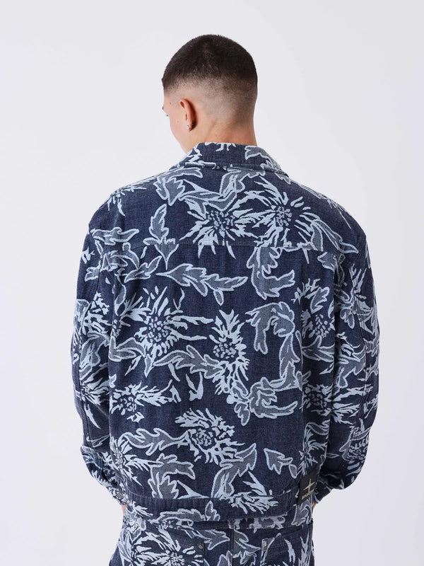Veste Jacquart Denim Print Bleu