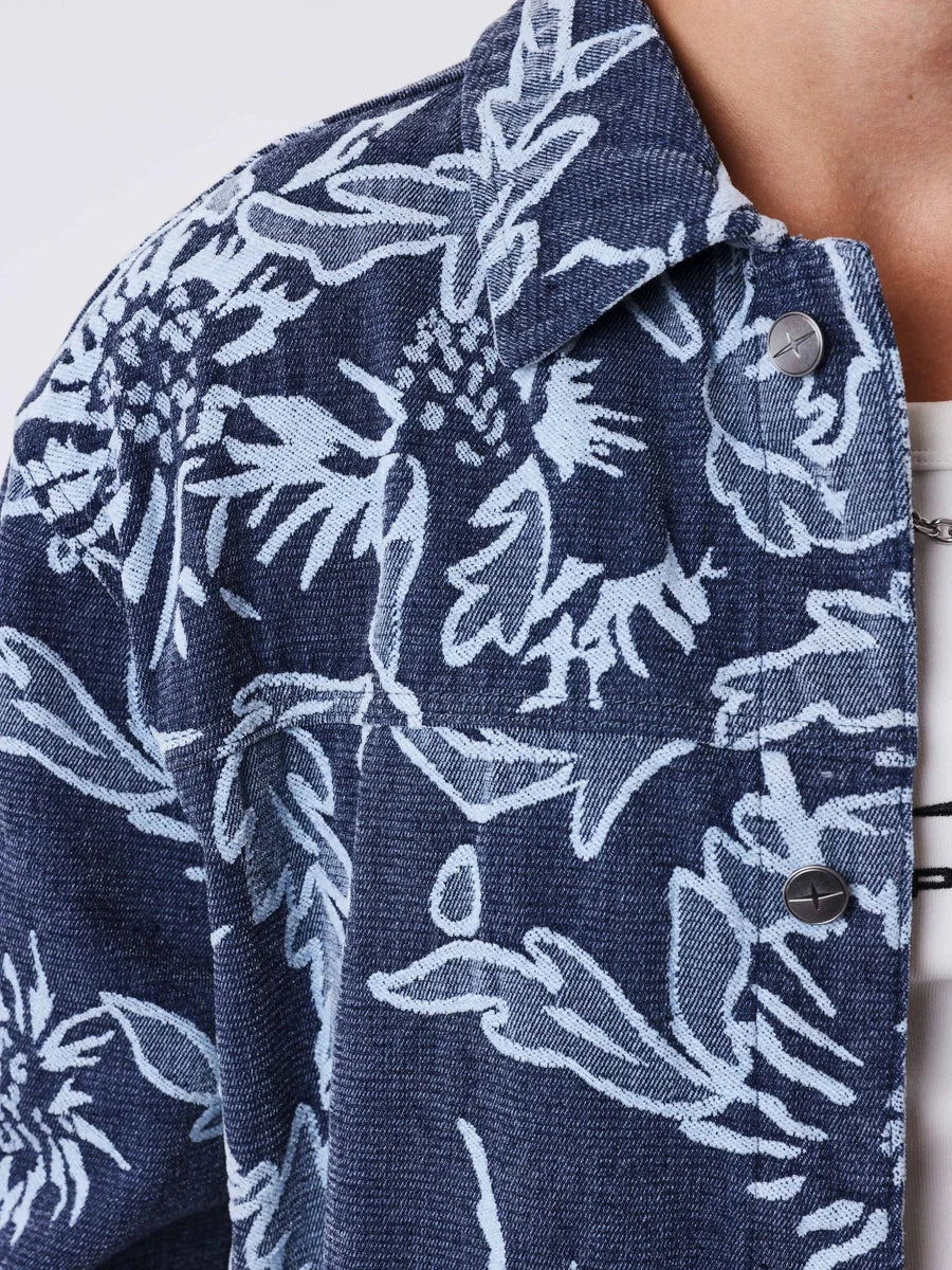 Veste Jacquart Denim Print Bleu