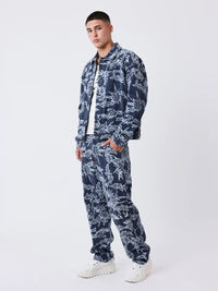Jean Regular Jacquart Denim Print Bleu