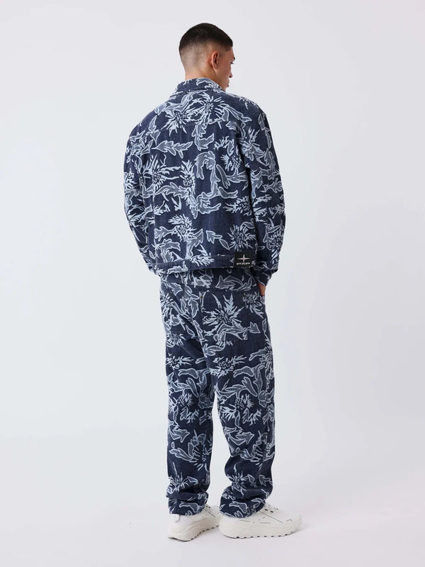 Jean Regular Jacquart Denim Print Bleu