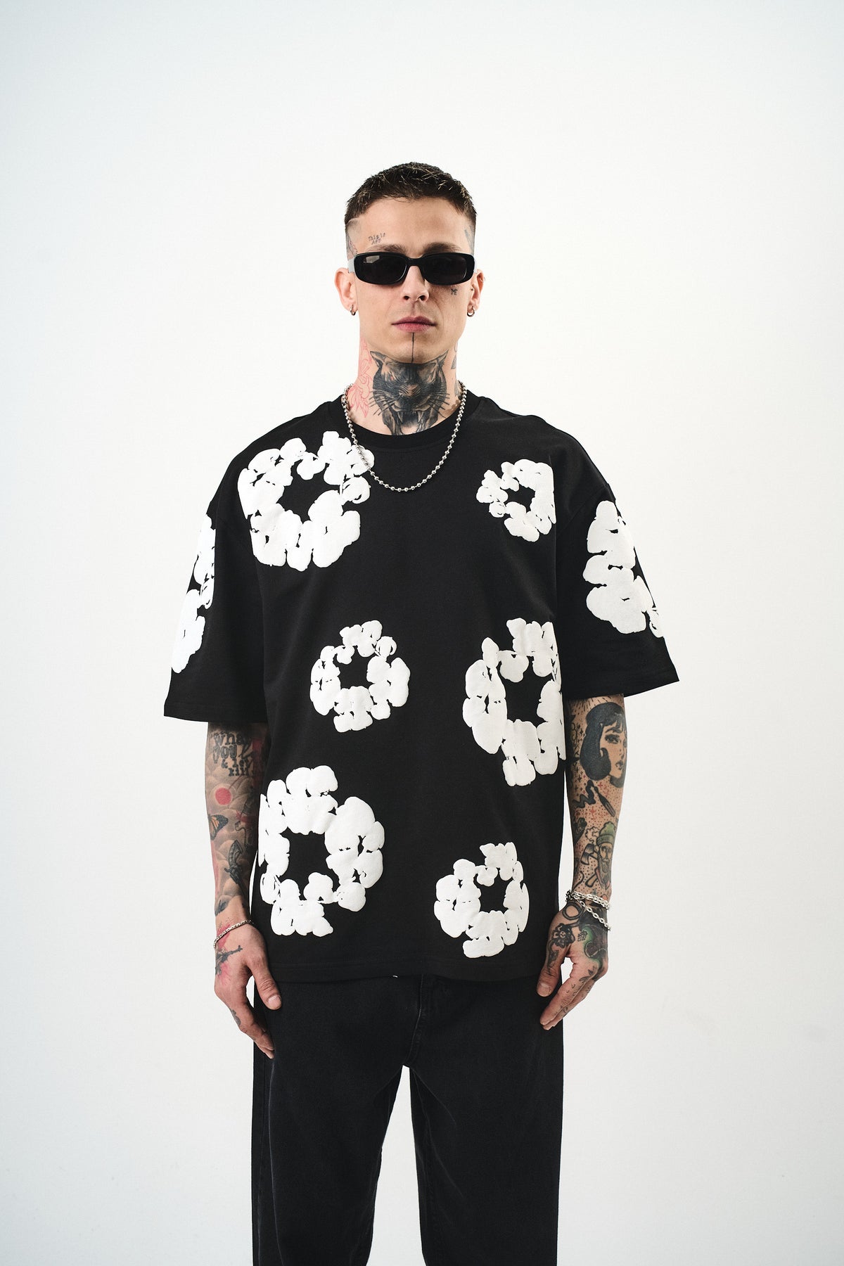 T-shirt Flower Noir/Blanc/Rose