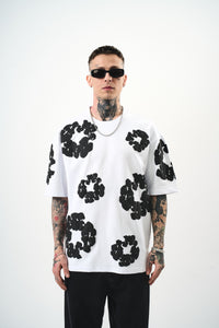 T-shirt Flower Noir/Blanc/Rose