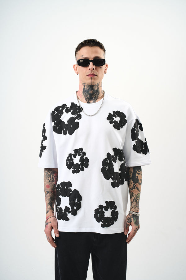 T-shirt Flower Noir/Blanc/Rose
