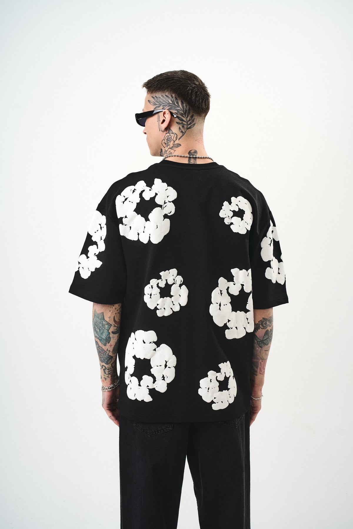 T-shirt Flower Noir/Blanc/Rose