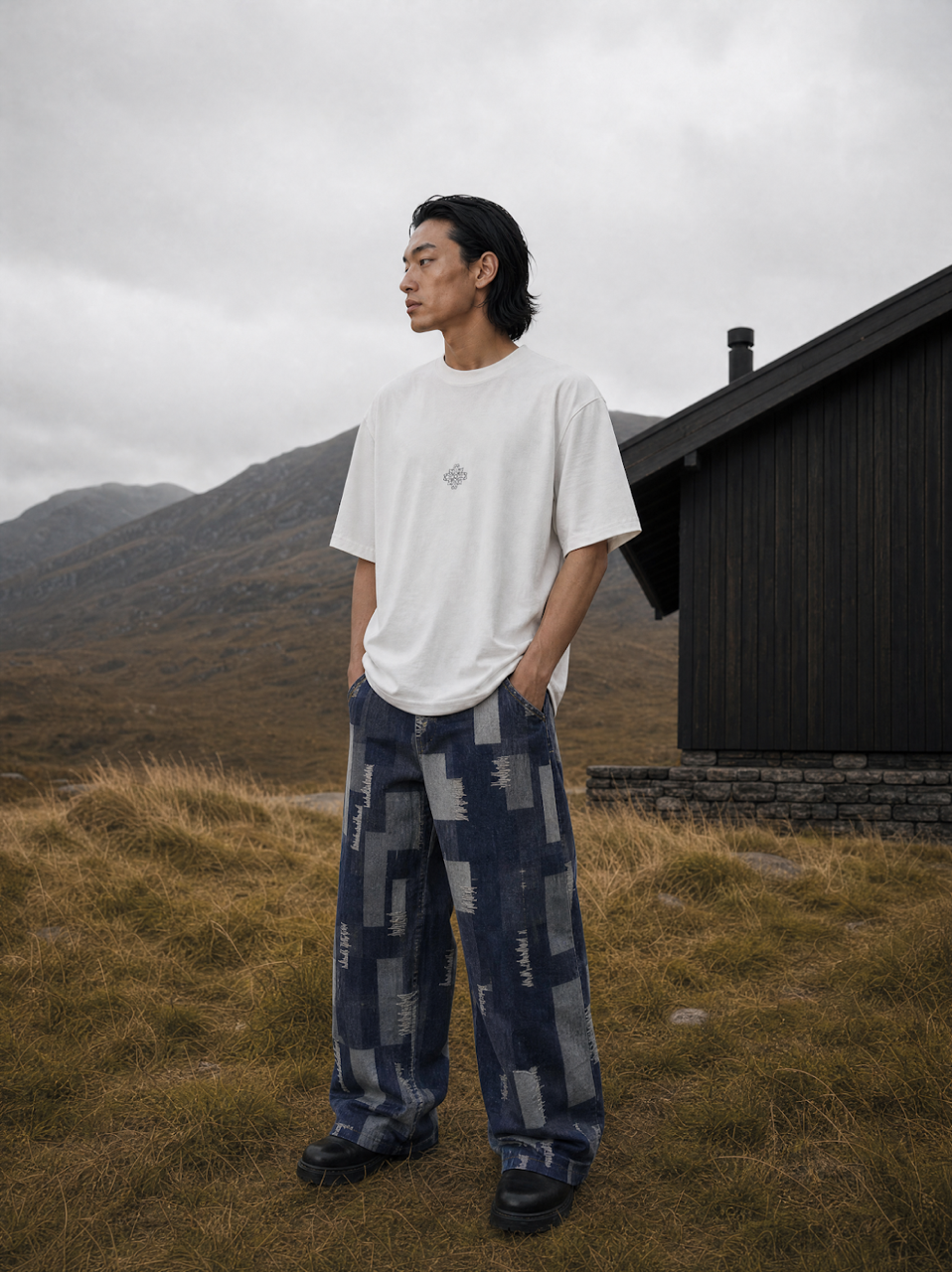 Jean Baggy Patchwork Bleu/Gris
