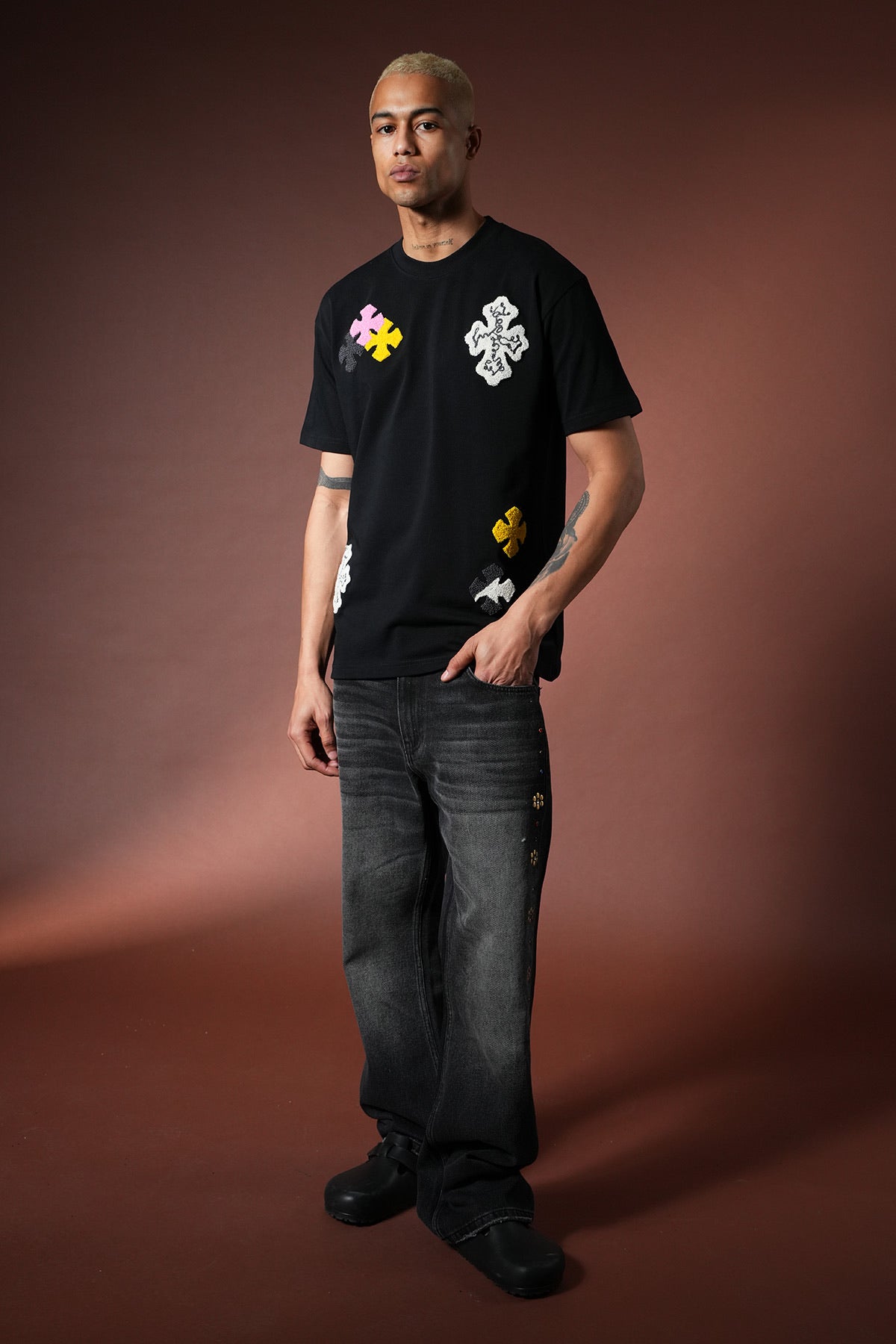 T-shirt Croix Beige/Noir