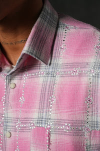 Chemise Carreaux Strass Beige/Rose