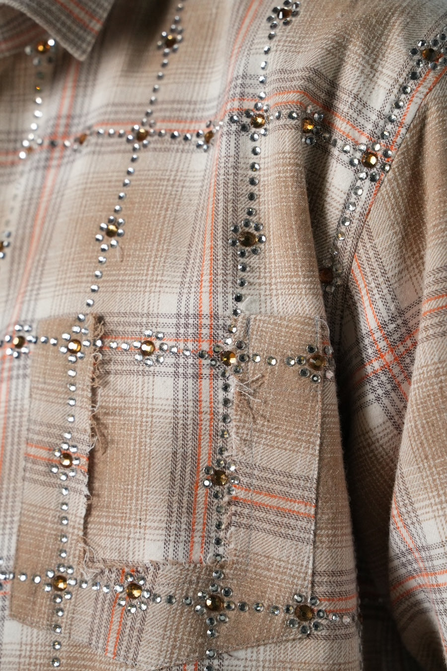 Chemise Carreaux Strass Beige/Rose