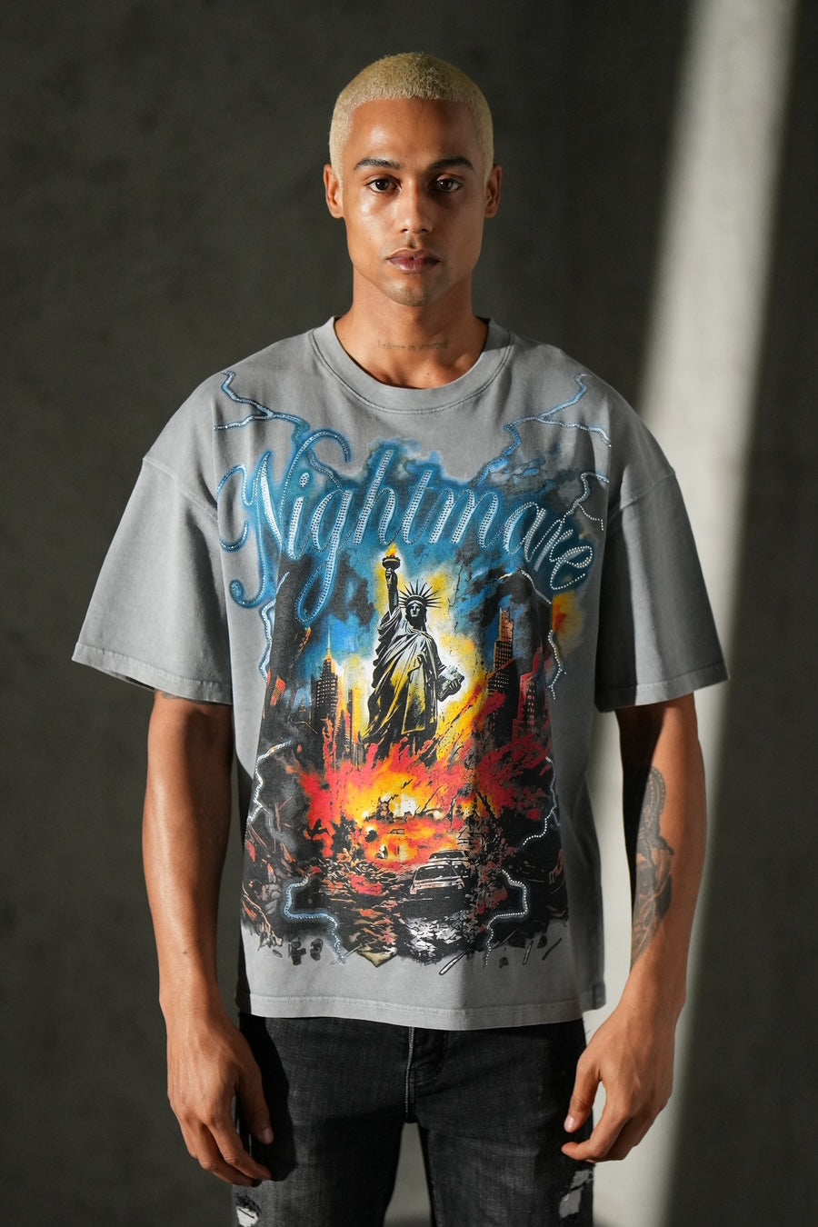 T-shirt Nightmare Strass Gris