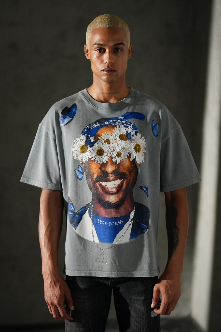 T-shirt Tupac Strass Gris