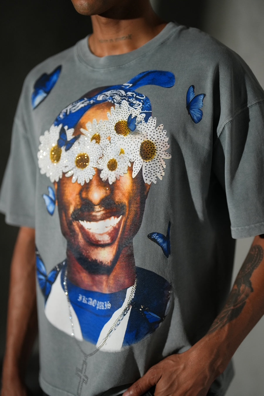 T-shirt Tupac Strass Gris