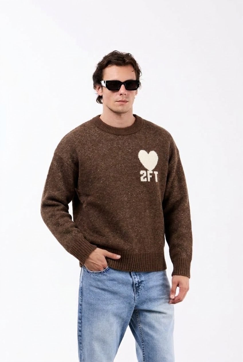 Pull Cœur Marron/Gris