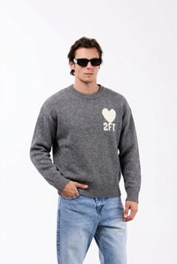 Pull Cœur Marron/Gris