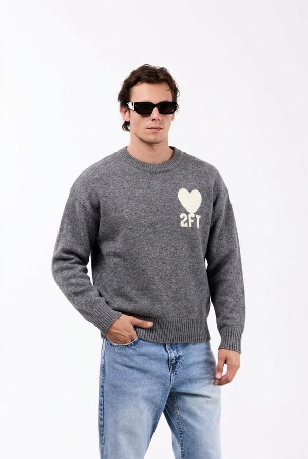 Pull Cœur Marron/Gris