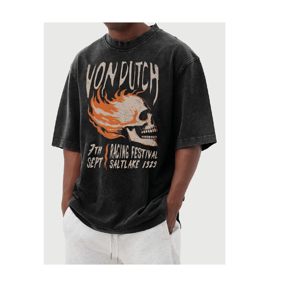 T-shirt Von Dutch Skull Washed Noir