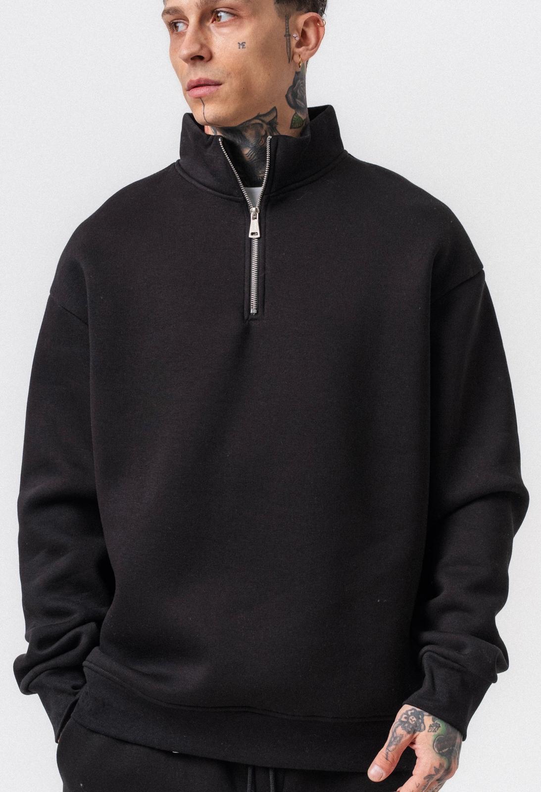 Pull Demi Zip Coton Noir/Gris