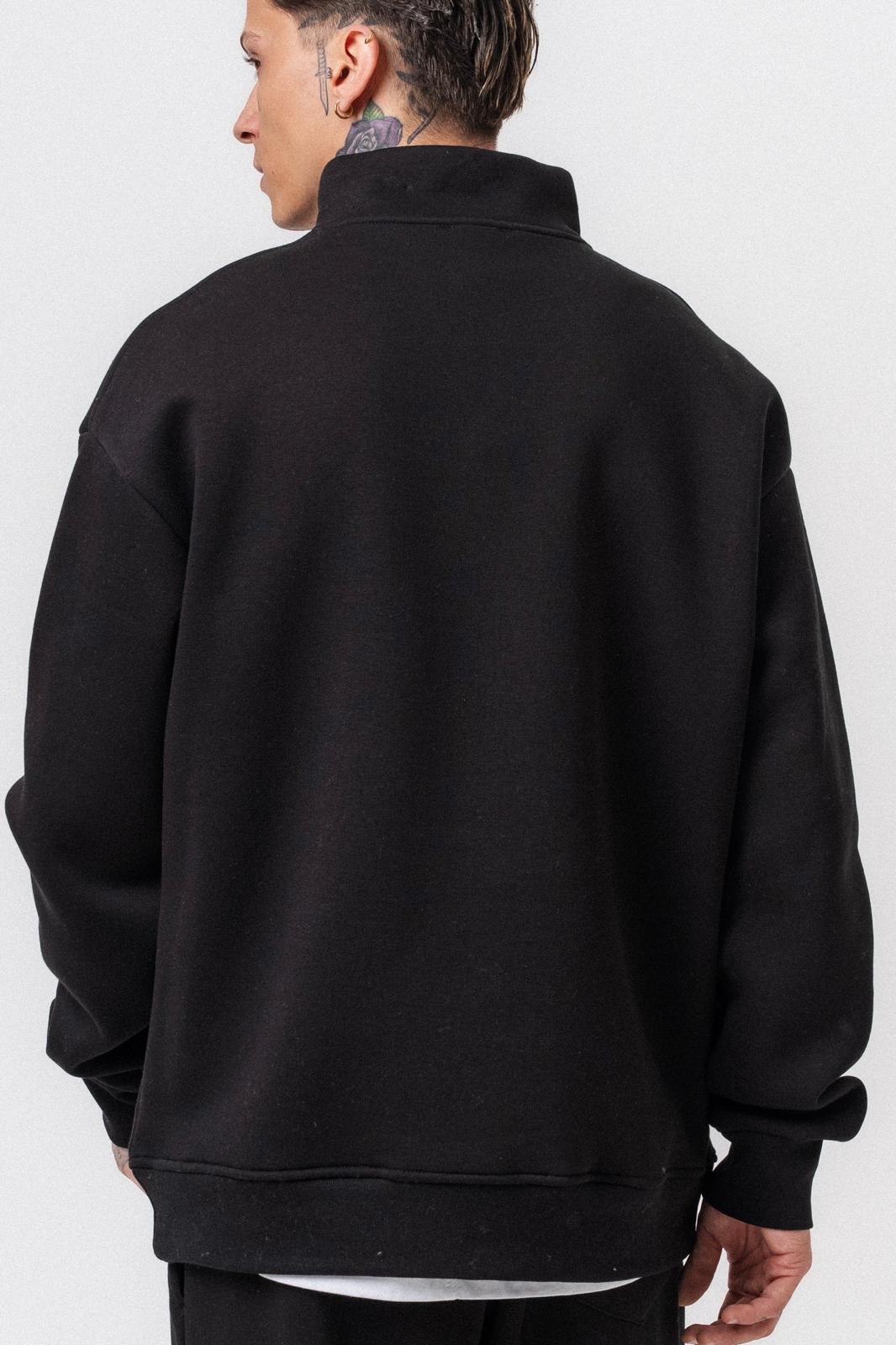 Pull Demi Zip Coton Noir/Gris