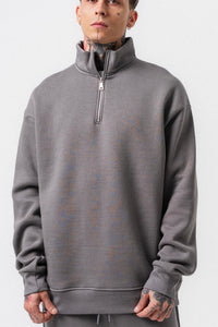 Pull Demi Zip Coton Noir/Gris