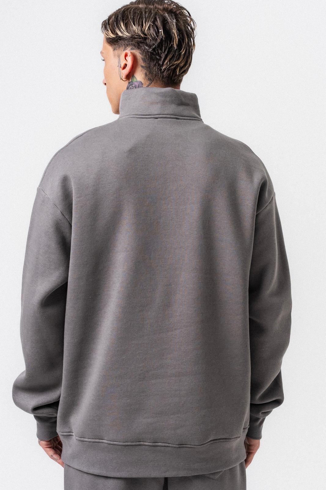 Pull Demi Zip Coton Noir/Gris
