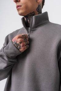 Pull Demi Zip Coton Noir/Gris