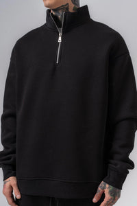Pull Demi Zip Coton Noir/Gris