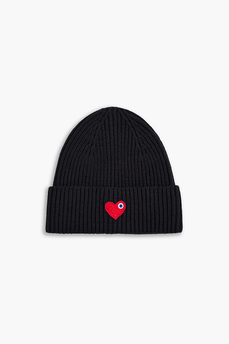 Bonnet Cœur Noir/Blanc/Rose