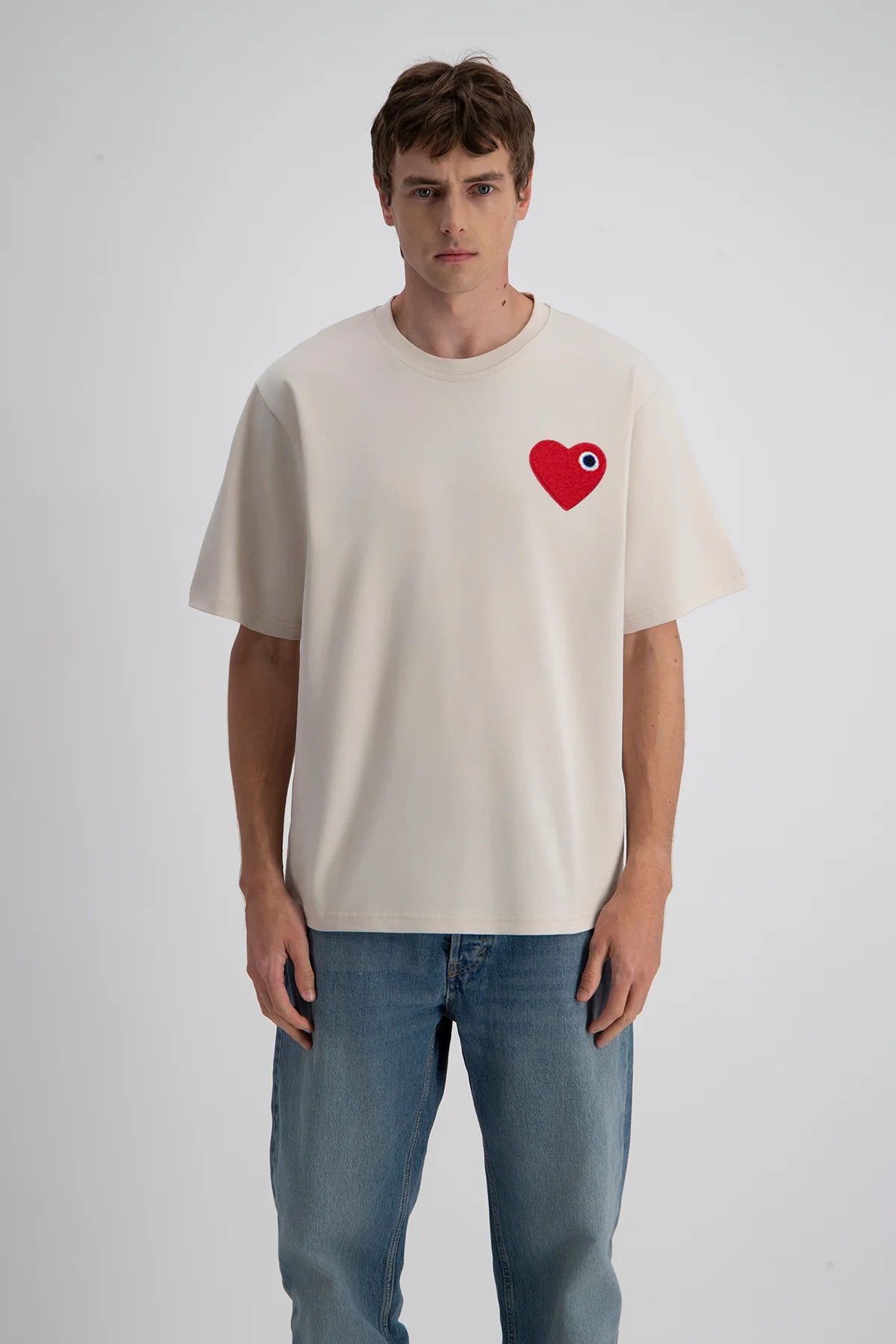 T-shirt Coeur Vert/Blanc/Beige