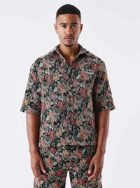 Chemise Flower Noir/Vert/Rouge