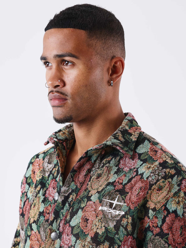 Chemise Flower Noir/Vert/Rouge