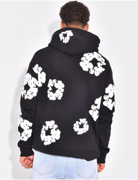Hoodie Flower Noir/Rose/Bleu