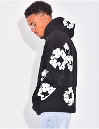 Hoodie Flower Noir/Rose/Bleu