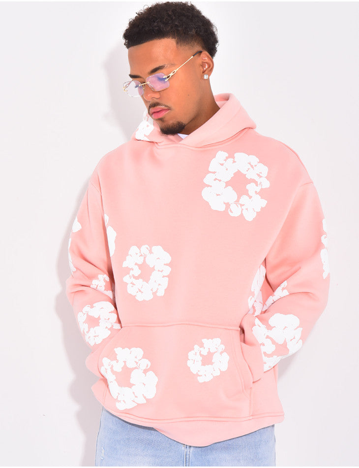 Hoodie Flower Noir/Rose/Bleu
