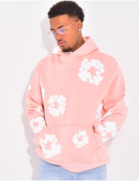 Hoodie Flower Noir/Rose/Bleu