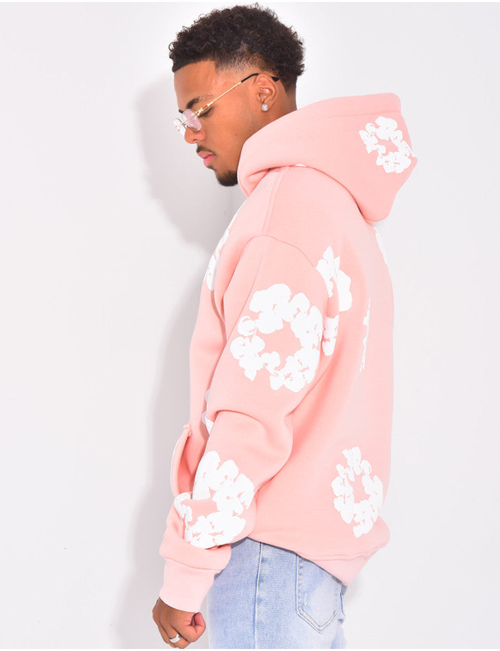 Hoodie Flower Noir/Rose/Bleu