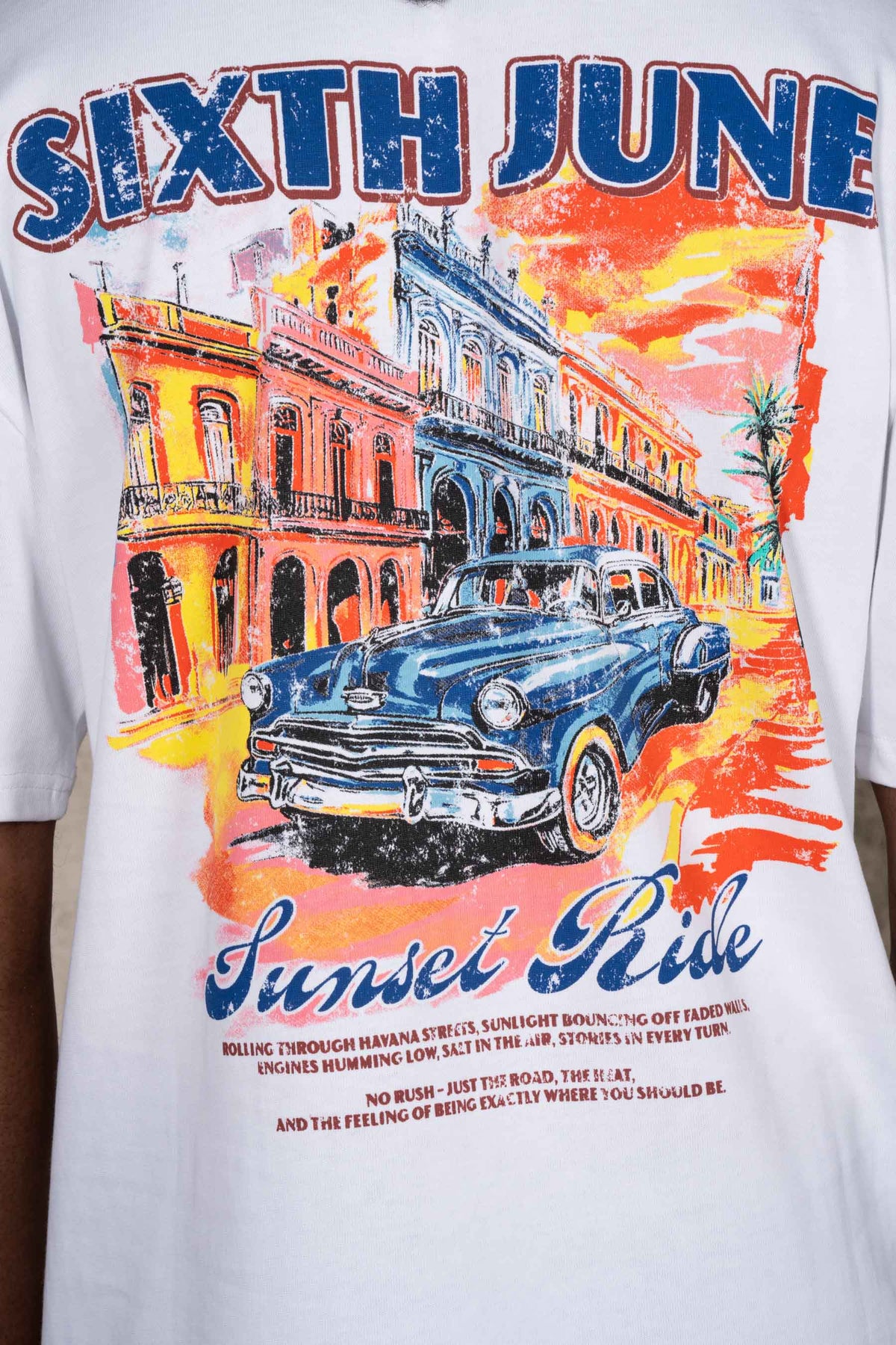 T-shirt Cuba Sunset Ride Blanc
