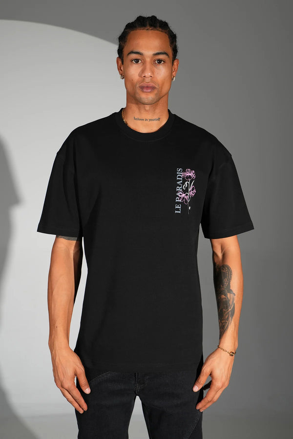 T-shirt Paradis Roses Noir