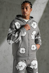 Ensemble Veste/Pantalon Flower Gris/Noir