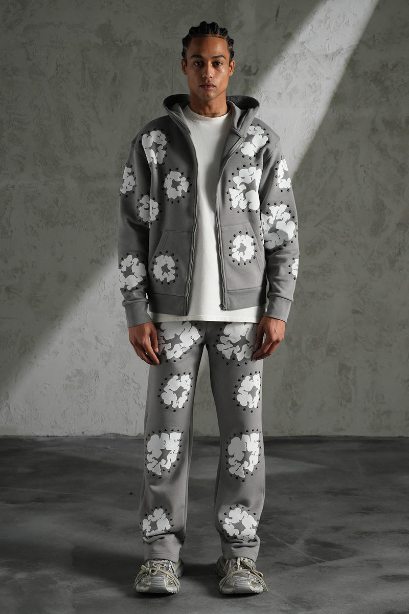 Ensemble Veste/Pantalon Flower Gris/Noir