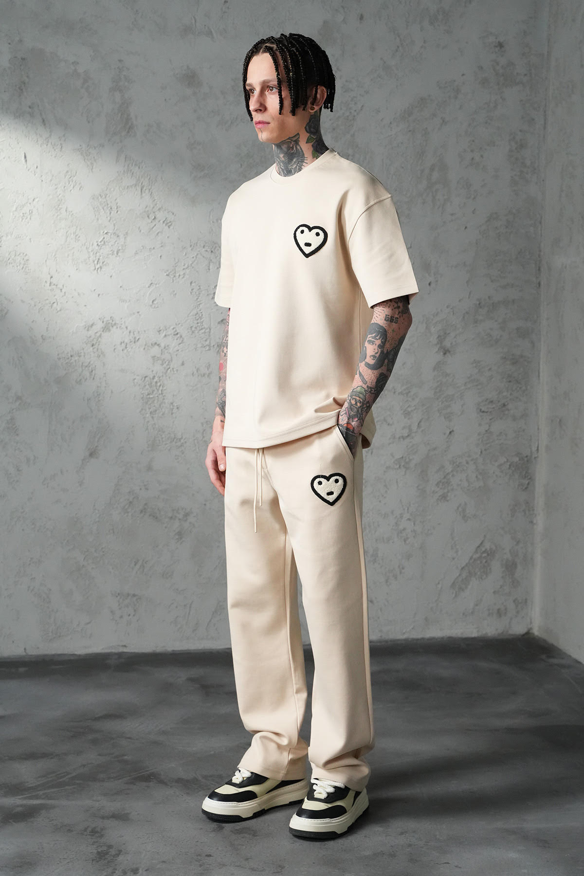 Ensemble T-shirt/Pantalon Coeur Marron/Beige/Blanc