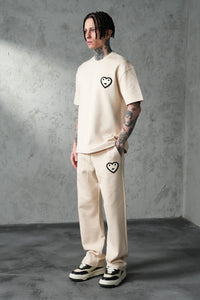 Ensemble T-shirt/Pantalon Coeur Marron/Beige/Blanc