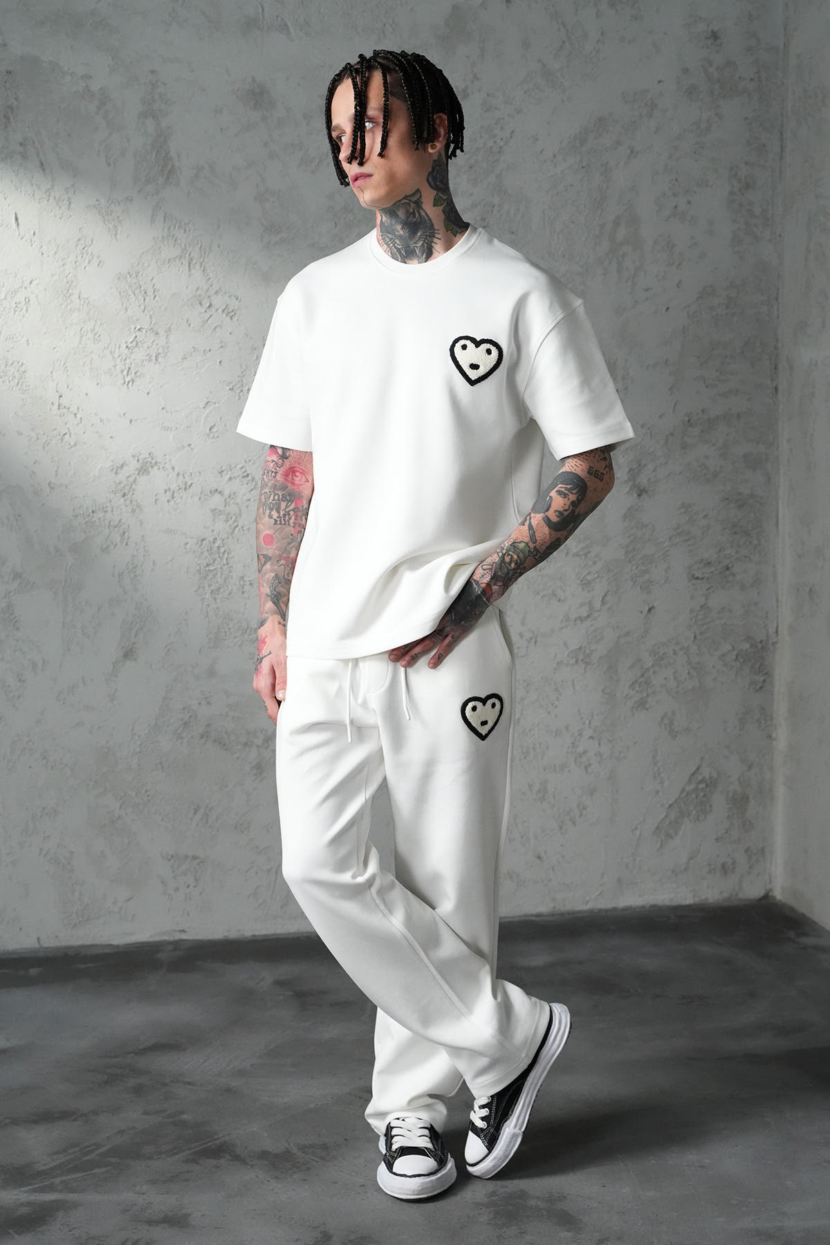 Ensemble T-shirt/Pantalon Coeur Marron/Beige/Blanc