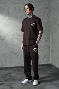 Ensemble T-shirt/Pantalon Coeur Marron/Beige/Blanc